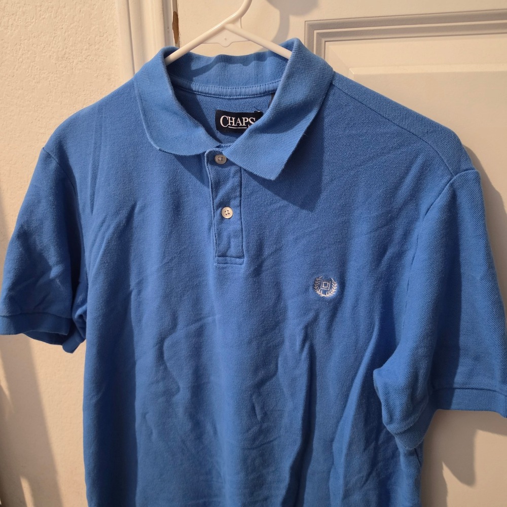 Chaps Mens Blue Short Sleeve Cotton Pique Polo Shirt Size M Embroidered Logo